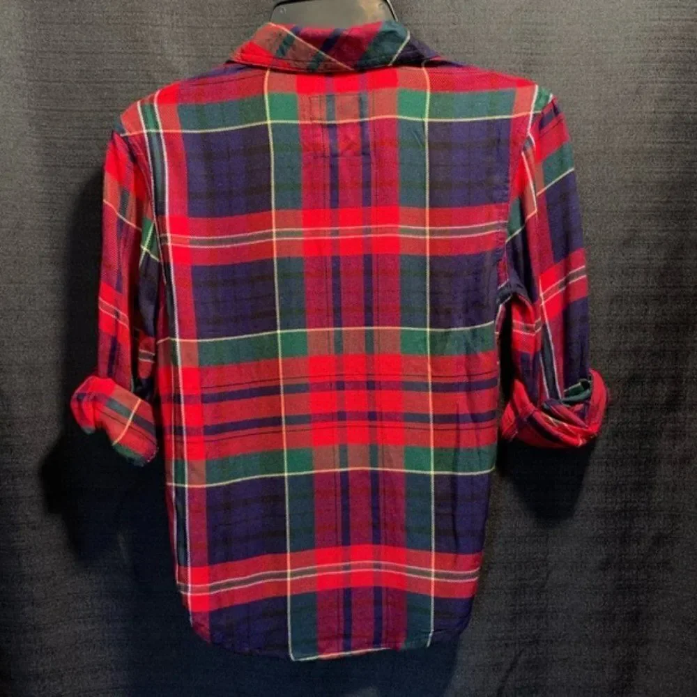 Justice “Perfect Plaid” Women's Red & Blue Flannel Long Sleeve Button Down Shirt
